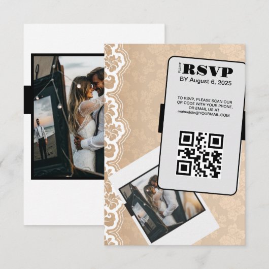 Elegante QR Code Bruiloft RSVP Kaart (Voorkant / Achterkant)