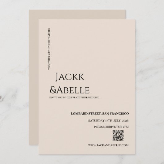 Elegante QR-code bruiloft uitnodiging (Voorkant / Achterkant)