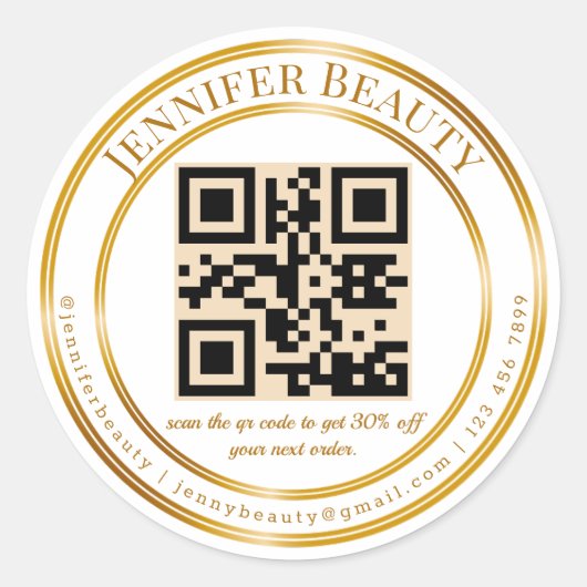 Elegante QR Code Business Gold Script Stijlvol Ronde Sticker (Voorkant)