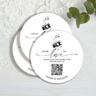 Elegante QR-code 'Capture the Love' Foto Delen  Ronde Kartonnen Onderzetter