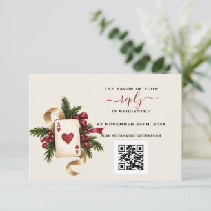 Elegante QR Code Casino Bourgondië Goud Trouw Antw RSVP Kaartje