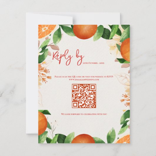 Elegante QR Code Citrus Sinaasappel Herfst Herfst  RSVP Kaartje (Achterkant)