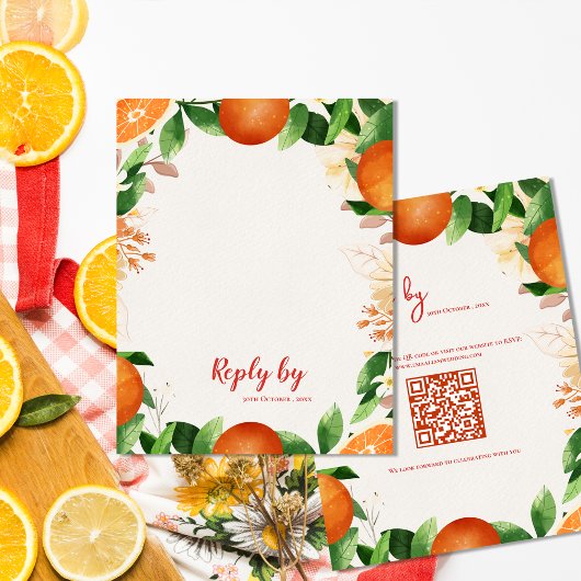 Elegante QR Code Citrus Sinaasappel Herfst Herfst  RSVP Kaartje