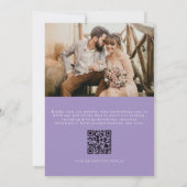 Elegante QR Code Crest Lila Paarse foto bruiloft Kaart (Achterkant)