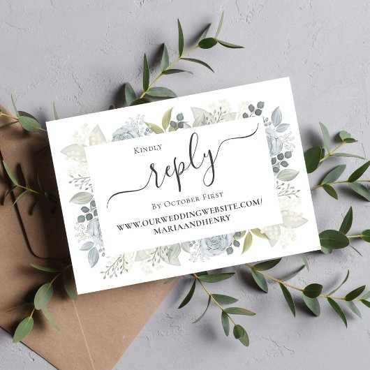 Elegante QR Code Floral RSVP Online Dusty Blue