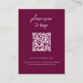 Elegante QR-code Foto Bourgondische bruiloft RSVP Informatiekaartje (Voorkant)