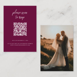 Elegante QR-code Foto Bourgondische bruiloft RSVP Informatiekaartje