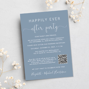 Elegante QR-code foto stoffig blauwe huwelijksrece Kaart