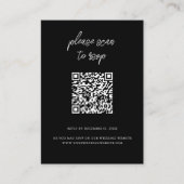 Elegante QR Code Foto Zwart Trouwen RSVP Informatiekaartje (Voorkant)