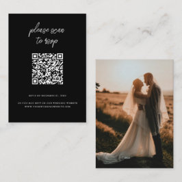 Elegante QR Code Foto Zwart Trouwen RSVP Informatiekaartje