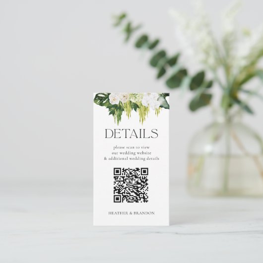 Elegante QR-code groene wedding details Informatiekaartje (Staand voorkant)