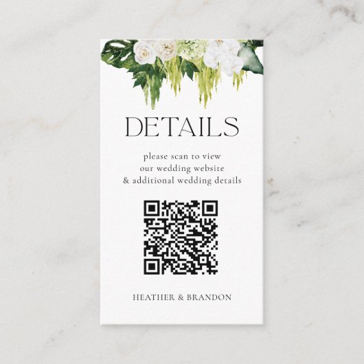 Elegante QR-code groene wedding details  Informatiekaartje (Voorkant)