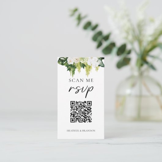 Elegante QR-code groene wedding RSVP Informatiekaartje (Staand voorkant)