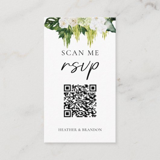 Elegante QR-code groene wedding RSVP Informatiekaartje (Voorkant)