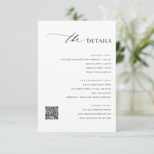 Elegante QR-Code Huwelijksdetails Behuizing Kaart (Staand voorkant)