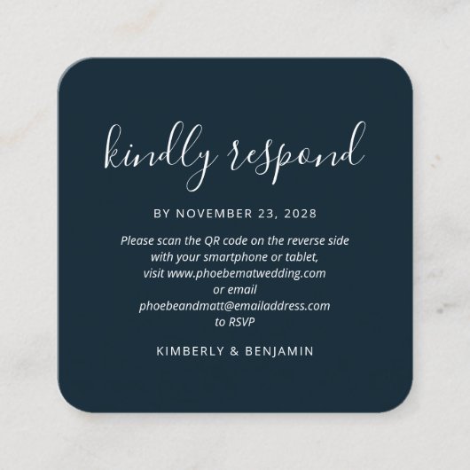 Elegante QR-Code Huwelijksreactie RSVP-Kaart Vierkante Visitekaartje (Voorkant)