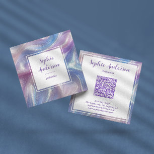 Elegante QR-code iriserende glitterswirl Vierkante Visitekaartje