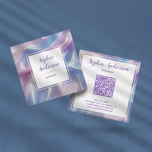 Elegante QR-code iriserende glitterswirl Vierkante Visitekaartje