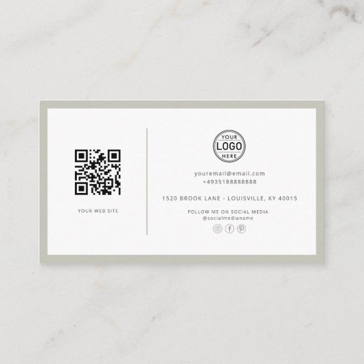 Elegante QR Code Kaart Social Matcha Visitekaartje (Achterkant)