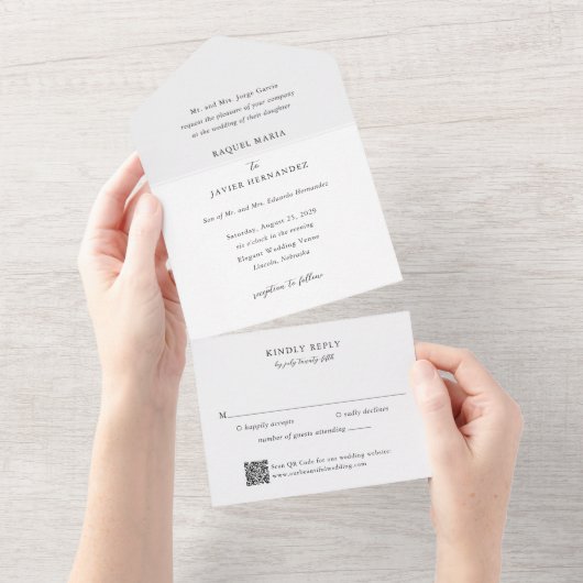 Elegante QR-code klassieke bruiloft All In One Uitnodiging (Afscheurbaar)