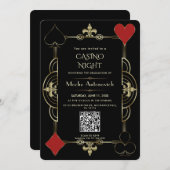 Elegante QR-code Las Vegas Casino Night Afstudeerf Kaart (Voorkant / Achterkant)