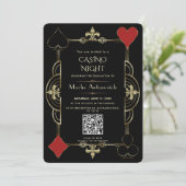 Elegante QR-code Las Vegas Casino Night Afstudeerf Kaart (Staand voorkant)