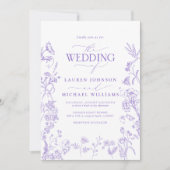 Elegante QR Code Lavendel Chinoiserie Wedding Kaart (Voorkant)