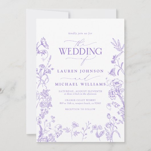 Elegante QR Code Lavendel Chinoiserie Wedding Kaart (Voorkant)