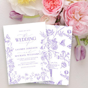 Elegante QR Code Lavendel Chinoiserie Wedding Kaart