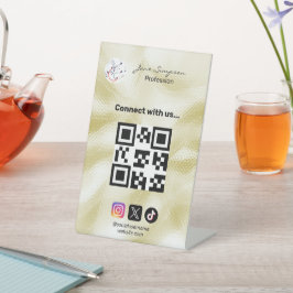 Elegante Qr-code Logo Goud Textuur Reclamebord Met Voetstuk