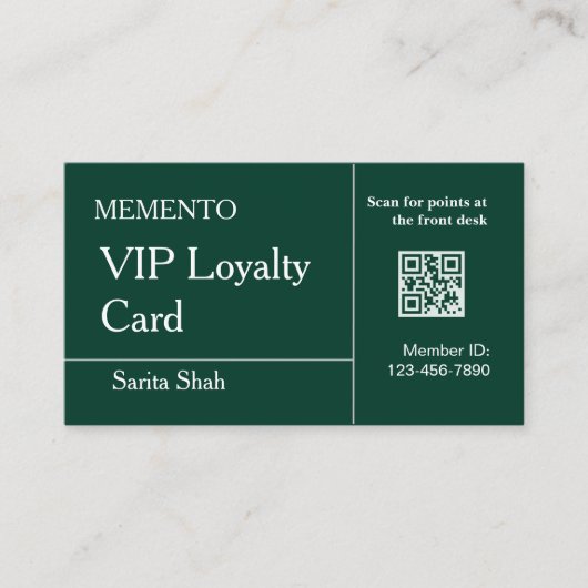 Elegante QR-code loyaliteitskaart in smaragdgroene Visitekaartje (Voorkant)