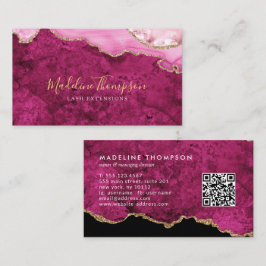 Elegante QR-code magenta roze marmeren agaat geode Visitekaartje