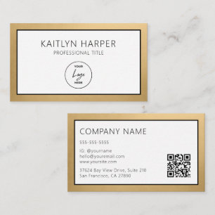 Elegante QR-code met gouden folie rand en logo Visitekaartje