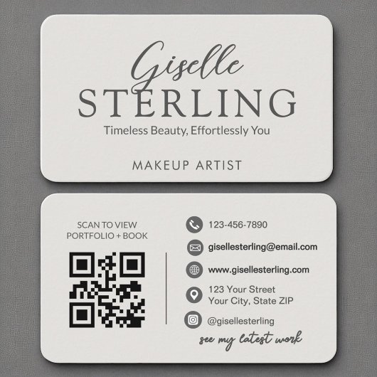 Elegante QR-code Modern Slate Grey Script Visitekaartje