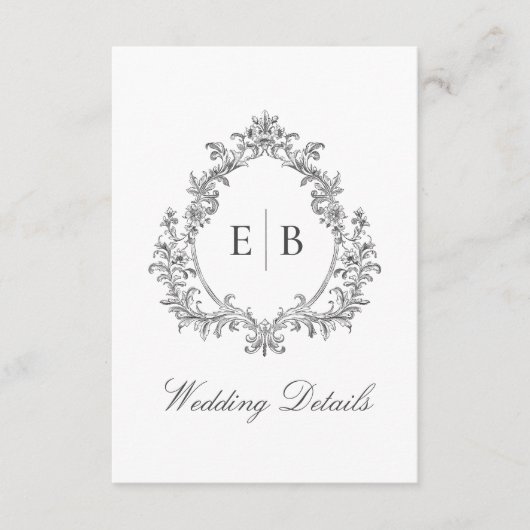 Elegante QR-code Monogram Crest Wedding Details Informatiekaartje (Voorkant)