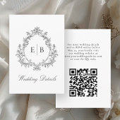 Elegante QR-code Monogram Crest Wedding Details Informatiekaartje