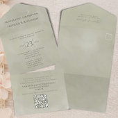 Elegante QR Code Online RSVP Sage Waterverf Groen All In One Uitnodiging