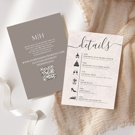 Elegante QR Code Online RSVP Trouwtijdlijn Blush Informatiekaartje