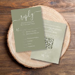 Elegante QR-code Palm laat klassieke maaltijdkeuze RSVP Kaartje<br><div class="desc">Een groene QR-codemaalkeuze RSVP-kaart,  met een botanische elegante waterverf-sjabloon,  een minimalistisch modern kalligrafiescript,  bohemian boho green earth,  minimalistisch groen waterverf ampersand,  traditionele maaltijdoptie gast rsvp,  zacht romantische elegantie blush kleuren,  gastantwoord website web,  sage green stationery suite,  gastreactie via website</div>