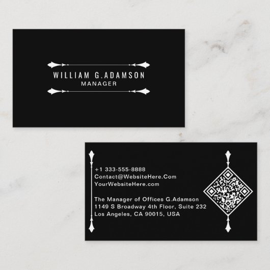 Elegante QR-code | Professionele moderne zwarte Visitekaartje (Voorkant / Achterkant)
