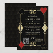 Elegante QR Code Roaring 20s Gold Art Deco Wedding Kaart (Voorkant / Achterkant)