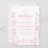 Elegante QR Code Roze Chinoiserie Huwelijk Kaart (Voorkant)