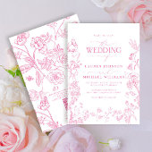 Elegante QR Code Roze Chinoiserie Huwelijk Kaart