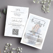 Elegante QR Code RSVP Foto Blauw Bloemen Eenvoudig Kaart