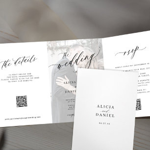 Elegante QR-code RSVP foto witte trouwdag Drieluik Uitnodiging