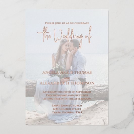 Elegante QR-code RSVP-fotosjabloon Folie Uitnodiging (Voorkant)