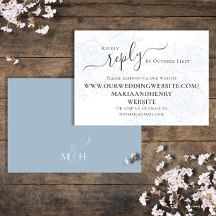 Elegante QR Code RSVP Online Stoffig Blauw Bloemen Informatiekaartje