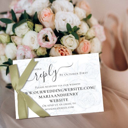 Elegante QR Code RSVP Online Stoffig Blauw Bloemen Informatiekaartje