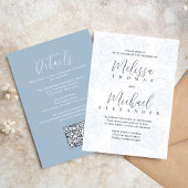 Elegante QR Code RSVP Online Stoffig Blauw Bloemen Kaart