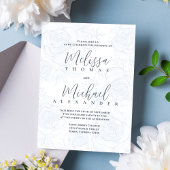 Elegante QR Code RSVP Online Stoffig Blauw Bloemen Kaart